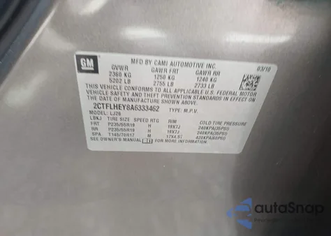 2010 GMC Terrain Slt-2 z USA, uszkodzony, nr VIN 2CTFLHEY8A6333462